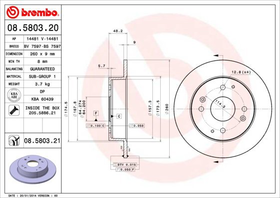 BREMBO brake disc 08.5803.20, set of 2 - Brake Disc