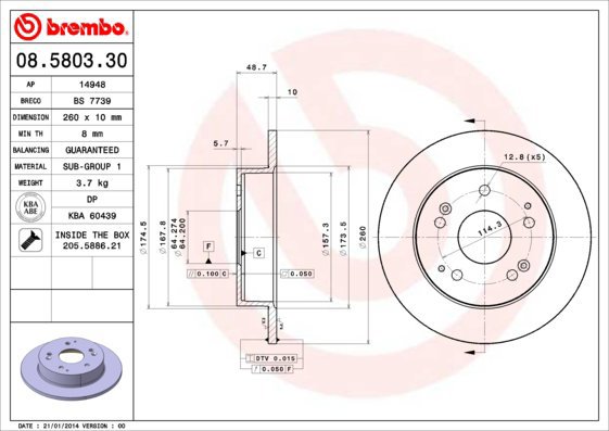BREMBO brake disc 08.5803.30, set of 2 - Brake Disc