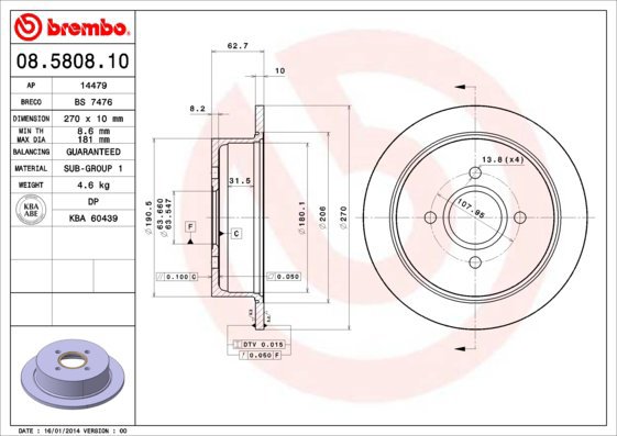 BREMBO brake disc 08.5808.10, set of 2 - Brake Disc