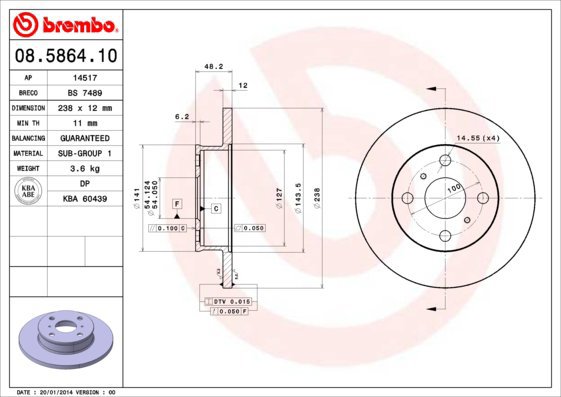 BREMBO brake disc 08.5864.10, set of 2 - Brake Disc