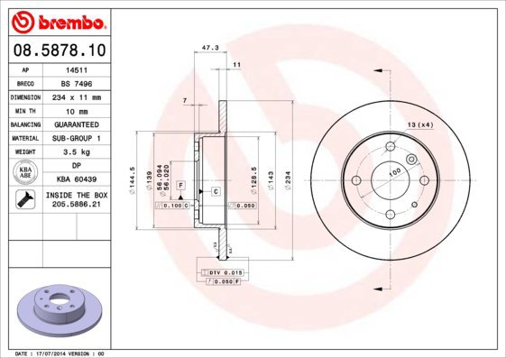BREMBO brake disc 08.5878.10, set of 2 - Brake Disc