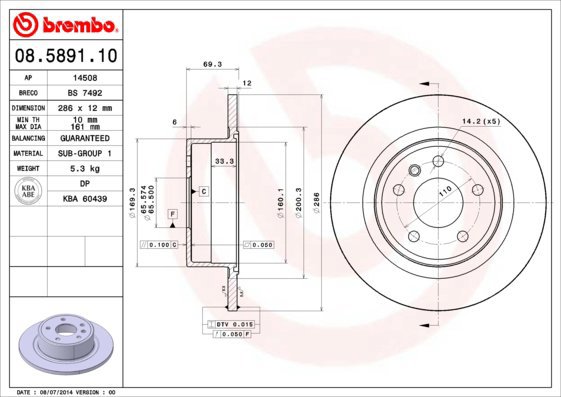 BREMBO brake disc 08.5891.10, set of 2 - Brake Disc