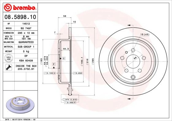 BREMBO brake disc 08.5898.10, set of 2 - Brake Disc