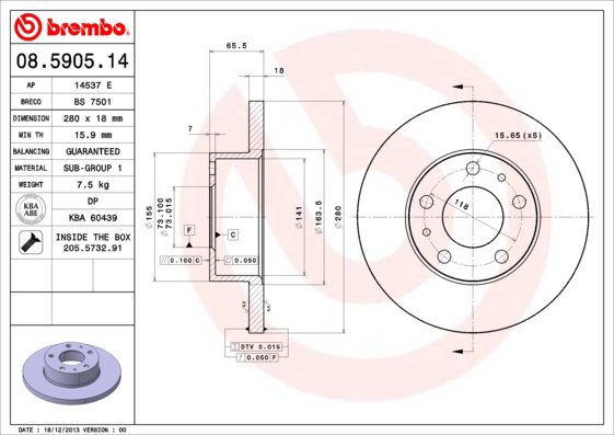 BREMBO brake disc 08.5905.14, set of 2 - Brake Disc