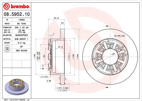 BREMBO brake disc 08.5952.10, set of 2 - Brake Disc