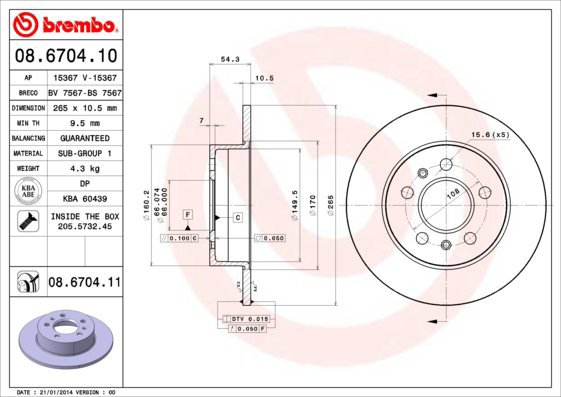 BREMBO brake disc 08.6704.10, set of 2 - Brake Disc
