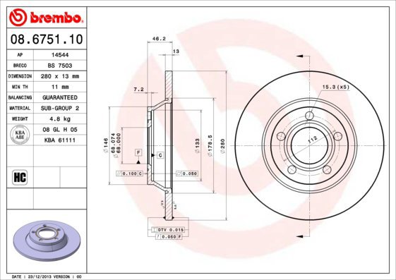 BREMBO brake disc 08.6751.10, set of 2 - Brake Disc