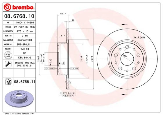 BREMBO brake disc 08.6768.10, set of 2 - Brake Disc