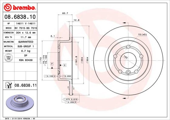 BREMBO brake disc 08.6838.10, set of 2 - Brake Disc
