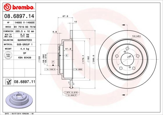 BREMBO brake disc 08.6897.14, set of 2 - Brake Disc