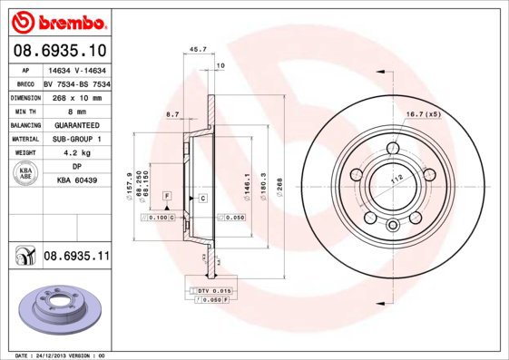 BREMBO brake disc 08.6935.10, set of 2 - Brake Disc