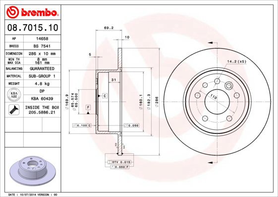 BREMBO brake disc 08.7015.10, set of 2 - Brake Disc
