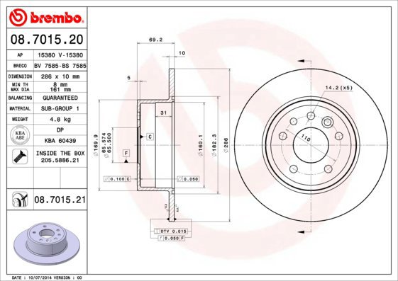 BREMBO brake disc 08.7015.20, set of 2 - Brake Disc