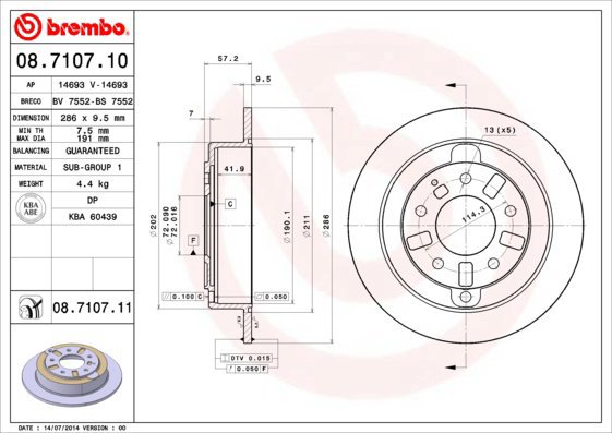 BREMBO brake disc 08.7107.10, set of 2 - Brake Disc