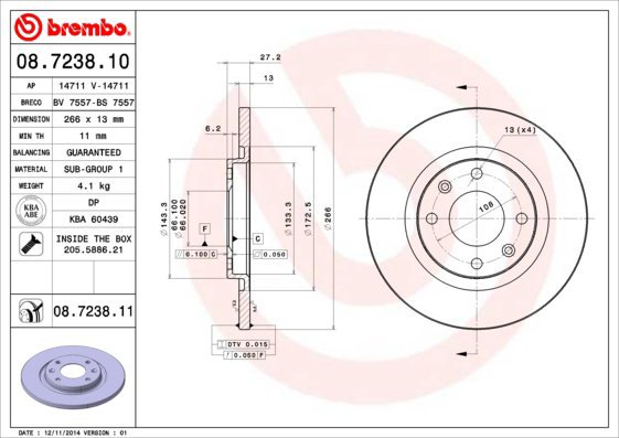 BREMBO brake disc 08.7238.10, set of 2 - Brake Disc