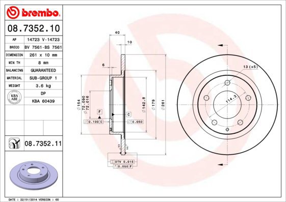 BREMBO brake disc 08.7352.10, set of 2 - Brake Disc