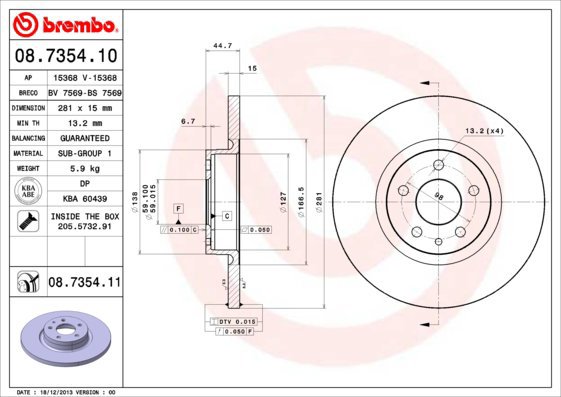 BREMBO brake disc 08.7354.10, set of 2 - Brake Disc