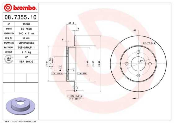 BREMBO brake disc 08.7355.10, set of 2 - Brake Disc