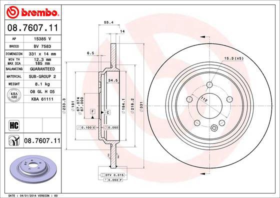 BREMBO brake disc 08.7607.11, set of 2 - Brake Disc