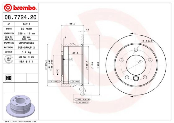 BREMBO brake disc 08.7724.20, set of 2 - Brake Disc