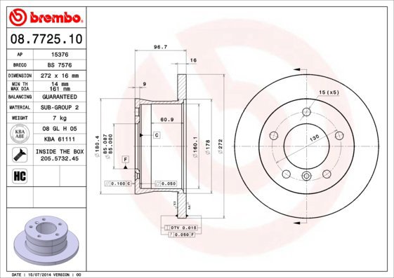 BREMBO brake disc 08.7725.10, set of 2 - Brake Disc