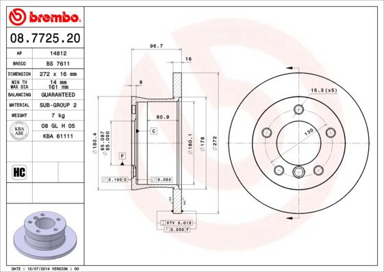 BREMBO brake disc 08.7725.20, set of 2 - Brake Disc