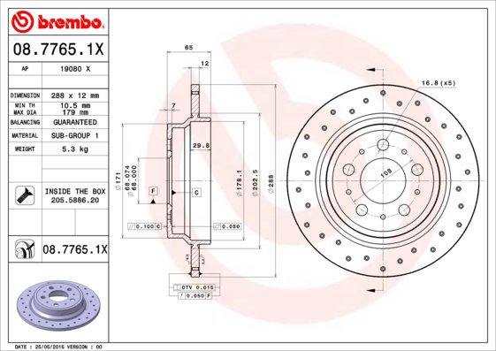 BREMBO brake disc 08.7765.1X, set of 2 - Brake Disc