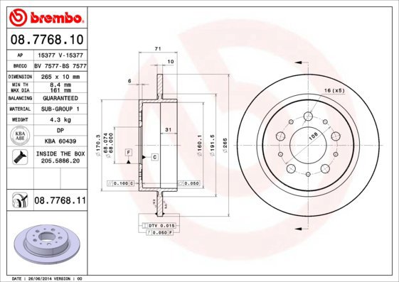 BREMBO brake disc 08.7768.10, set of 2 - Brake Disc
