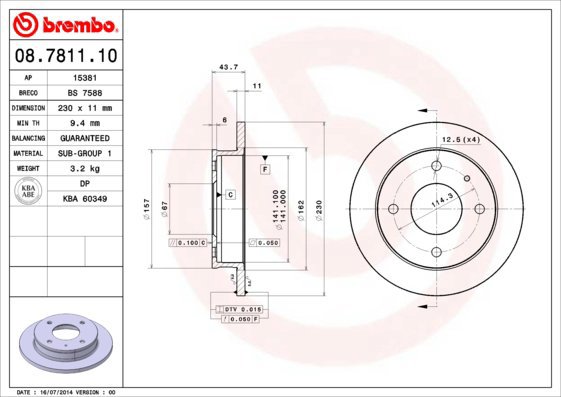 BREMBO brake disc 08.7811.10, set of 2 - Brake Disc