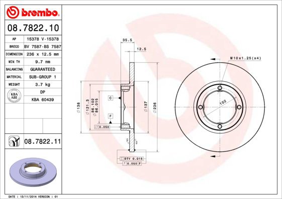 BREMBO brake disc 08.7822.10, set of 2 - Brake Disc