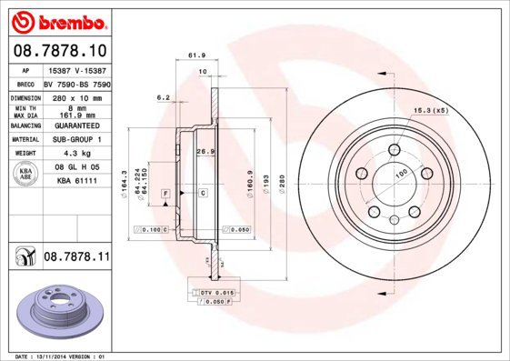 BREMBO brake disc 08.7878.10, set of 2 - Brake Disc