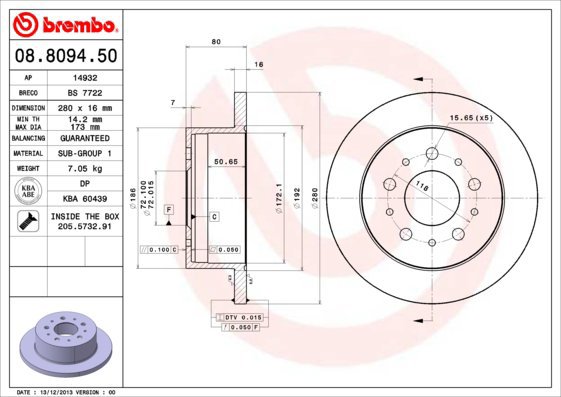BREMBO brake disc 08.8094.50, set of 2 - Brake Disc