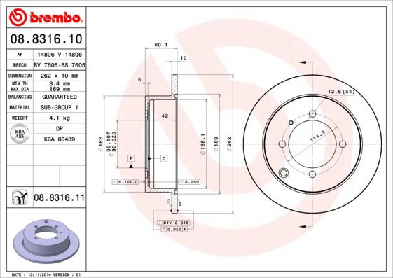 BREMBO brake disc 08.8316.10, set of 2 - Brake Disc