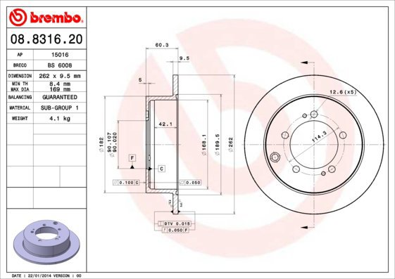 BREMBO brake disc 08.8316.20, set of 2 - Brake Disc
