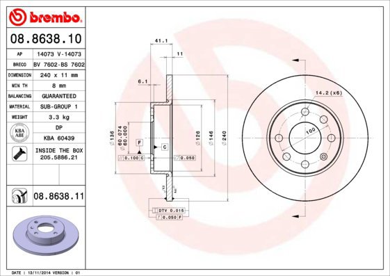 BREMBO brake disc 08.8638.10, set of 2 - Brake Disc