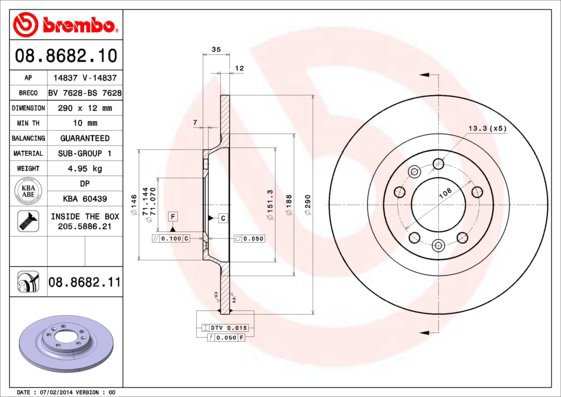 BREMBO brake disc 08.8682.10, set of 2 - Brake Disc