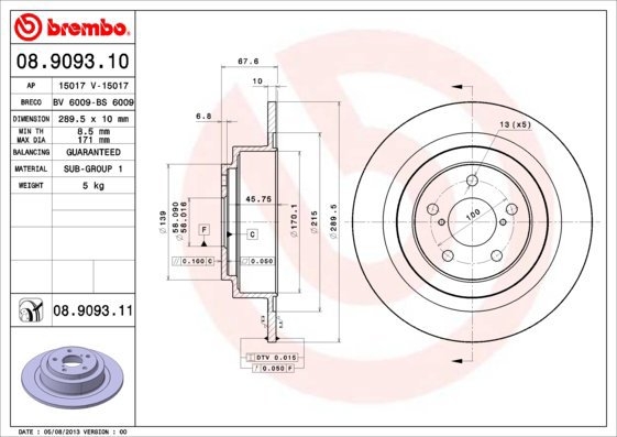 BREMBO brake disc 08.9093.10, set of 2 - Brake Disc