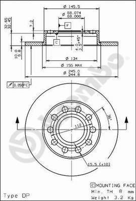 BREMBO brake disc 08.9136.11, set of 2 - Brake Disc
