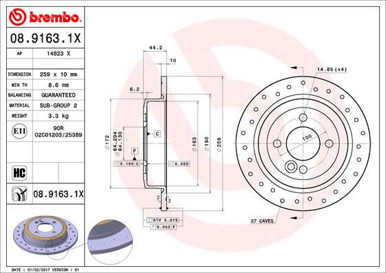 BREMBO brake disc 08.9163.1X, set of 2 - Brake Disc
