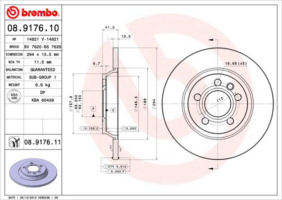BREMBO brake disc 08.9176.10, set of 2 - Brake Disc