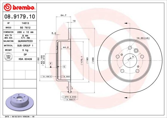 BREMBO brake disc 08.9179.10, set of 2 - Brake Disc