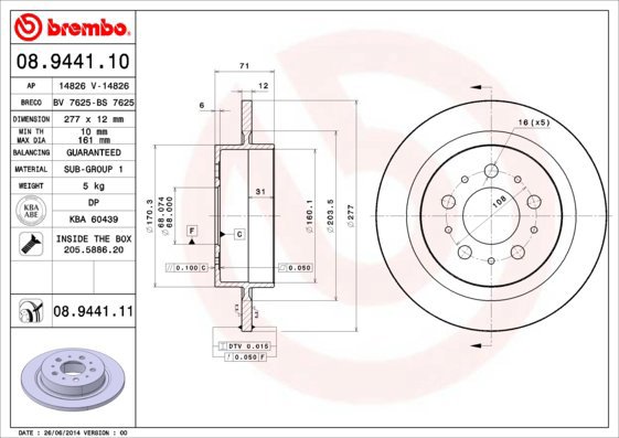 BREMBO brake disc 08.9441.10, set of 2 - Brake Disc
