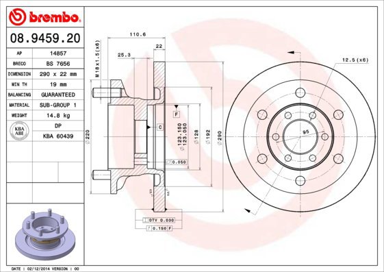 BREMBO brake disc 08.9459.20, set of 2 - Brake Disc