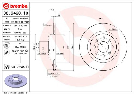 BREMBO brake disc 08.9460.10, set of 2 - Brake Disc