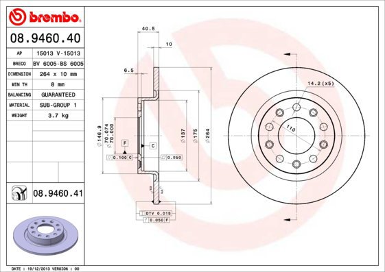 BREMBO brake disc 08.9460.40, set of 2 - Brake Disc