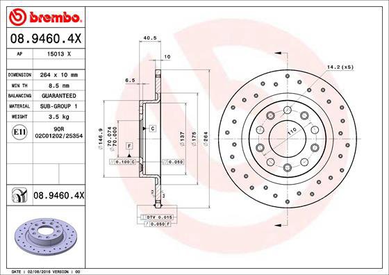 BREMBO brake disc 08.9460.4X, set of 2 - Brake Disc
