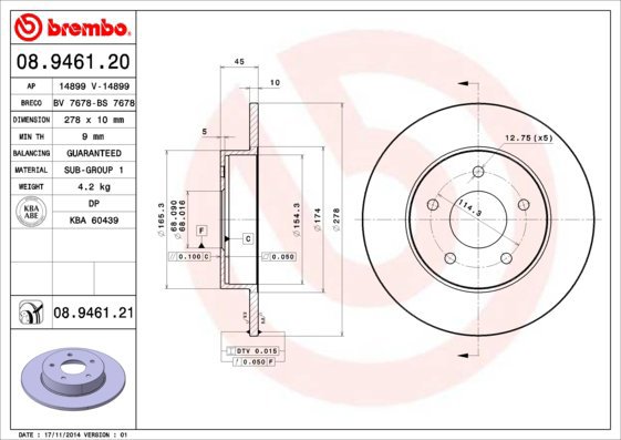 BREMBO brake disc 08.9461.20, set of 2 - Brake Disc