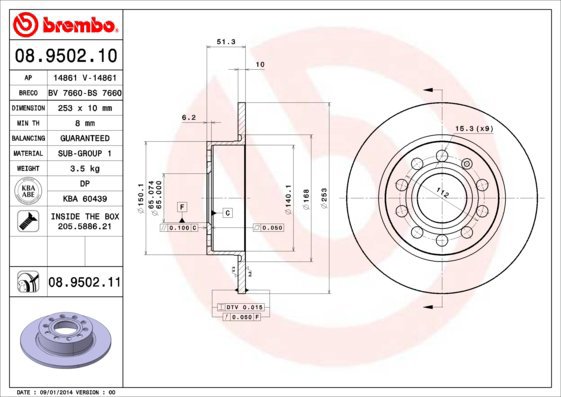 BREMBO brake disc 08.9502.10, set of 2 - Brake Disc