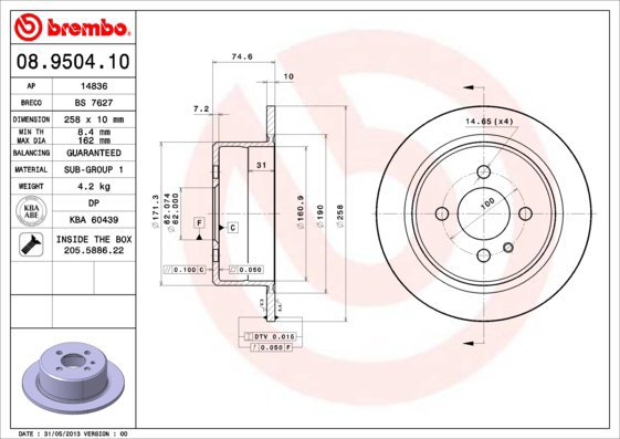 BREMBO brake disc 08.9504.10, set of 2 - Brake Disc