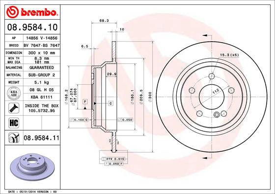 BREMBO brake disc 08.9584.10, set of 2 - Brake Disc